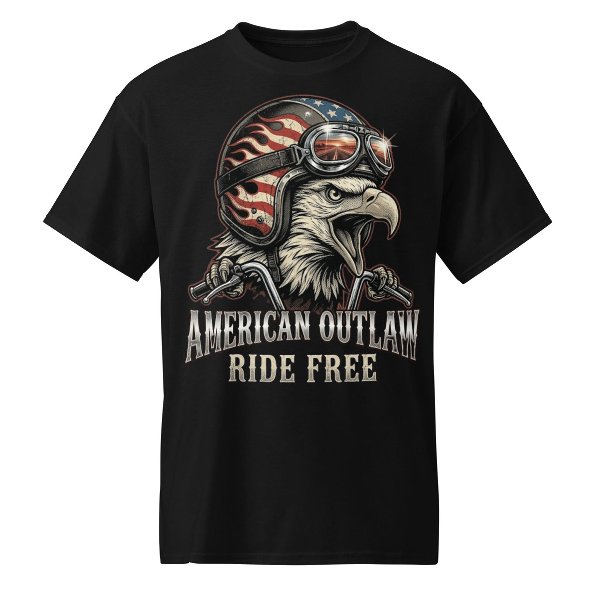 American Outlaw T-Shirt graphic tee in black — front view