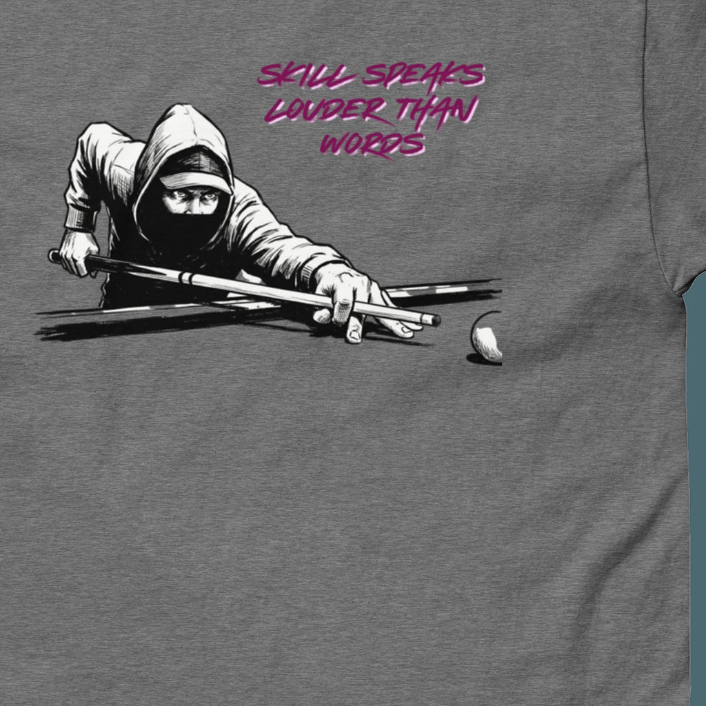 Close-up of the Skill Speaks Louder Tee print by 7 Stage Streetwear