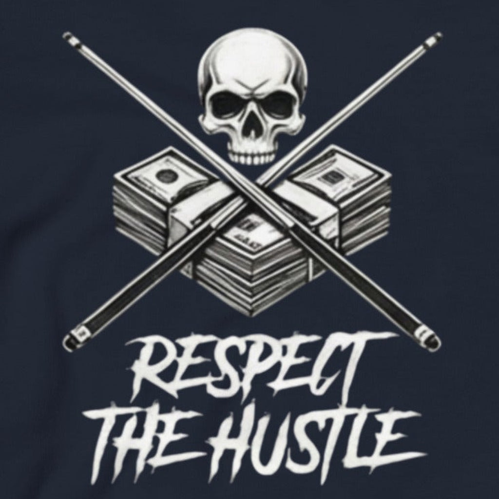 Close-up of the Respect The Hustle Hoodie print by 7 Stage Streetwear