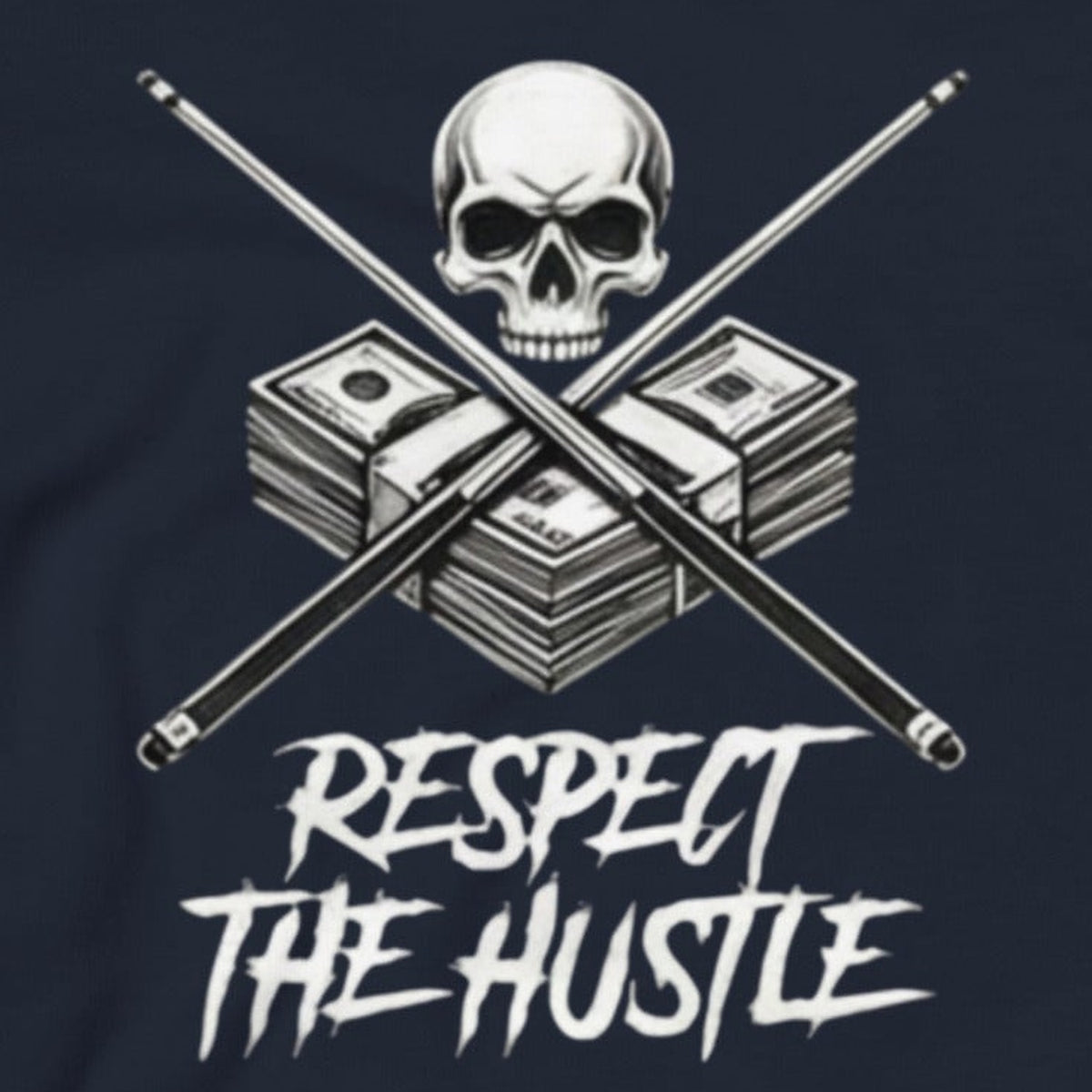 Close-up of the Respect The Hustle Hoodie print by 7 Stage Streetwear