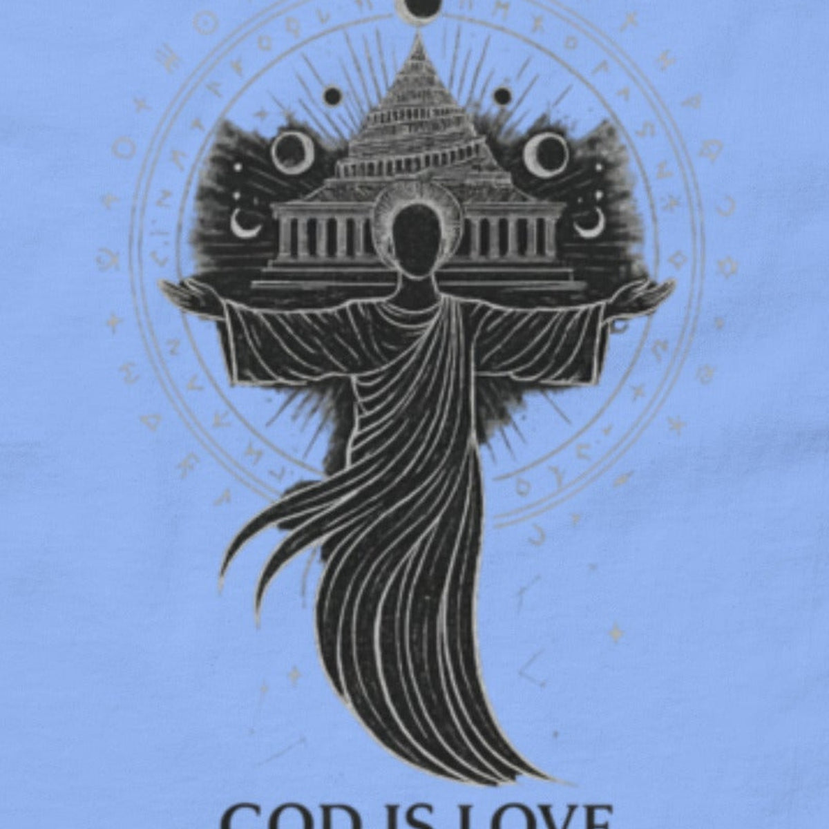 Close-up of the God Is Love Graphic Tee print by 7 Stage Streetwear