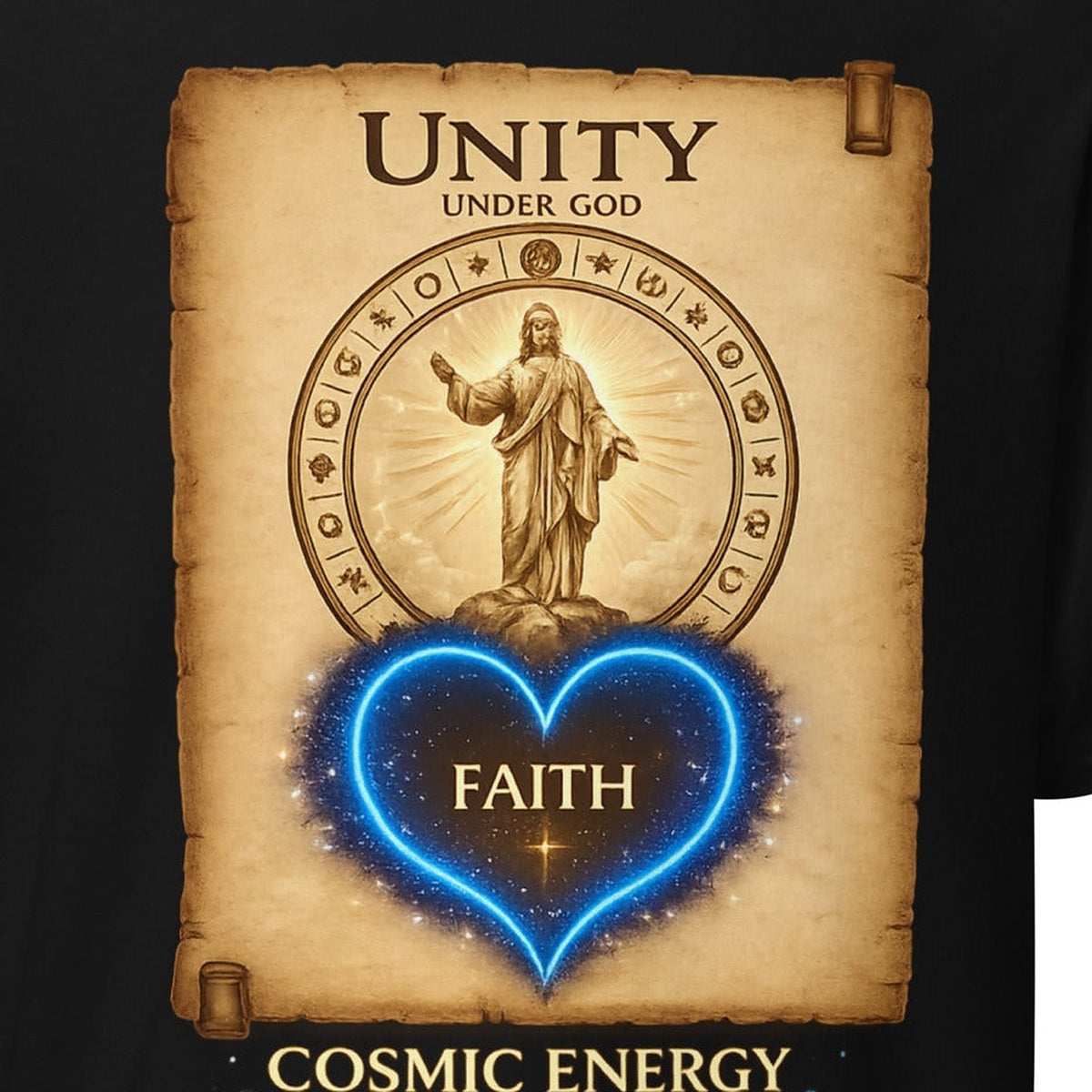 Close-up of the God Is Energy Graphic Tee print by 7 Stage Streetwear