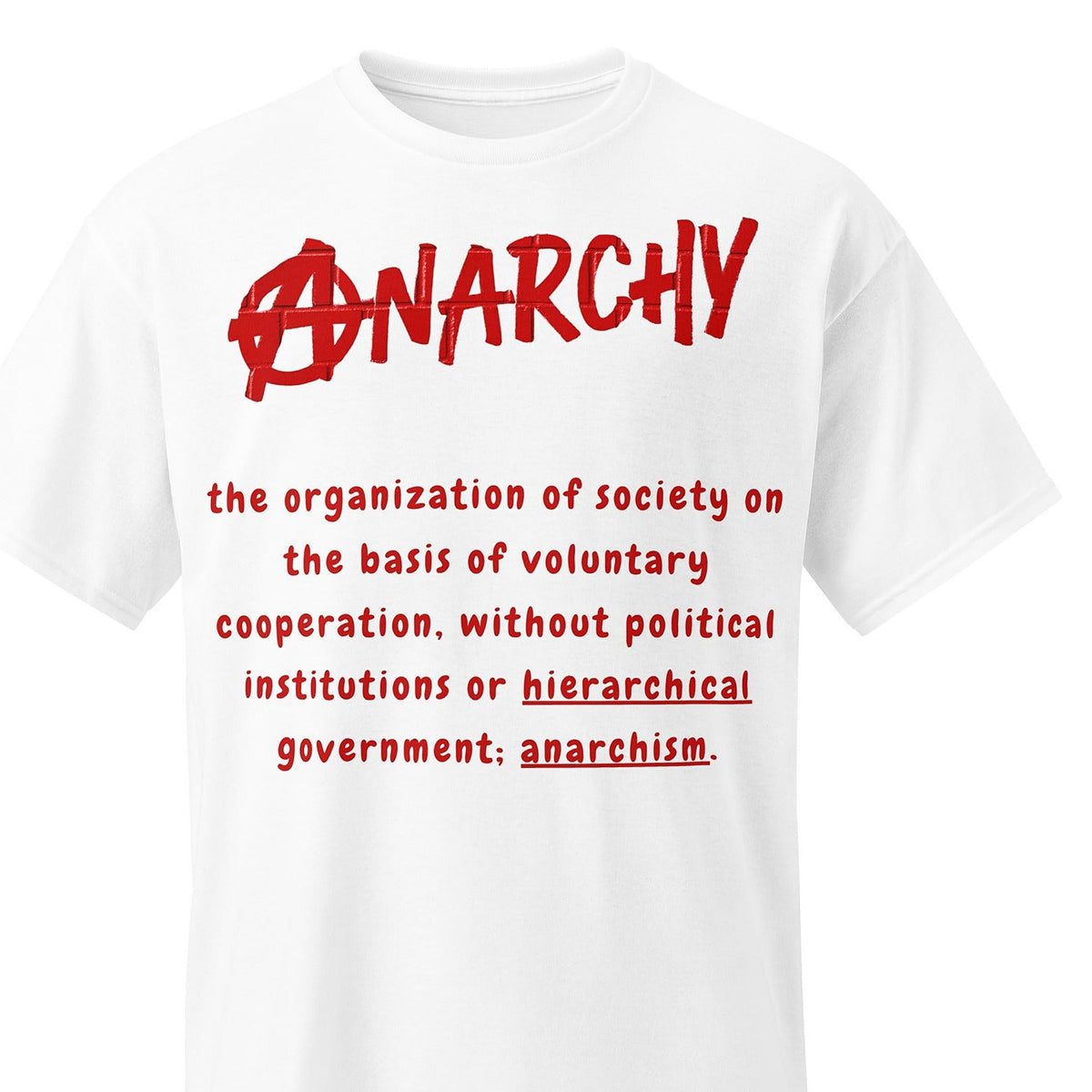 Close-up of the What is Anarchy Meaning Tee print by 7 Stage Streetwear