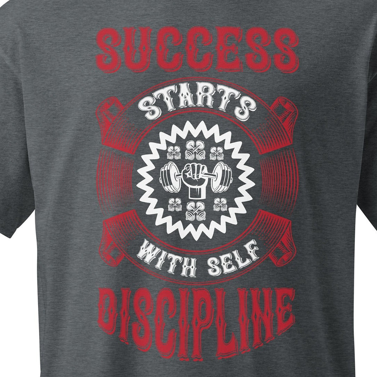 Close-up of the Success Self Discipline Graphic Tee print by 7 Stage Streetwear