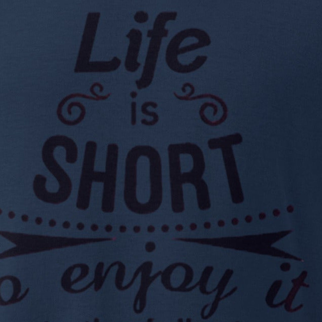 Close-up of the Life Is Short Graphic Tee print by 7 Stage Streetwear
