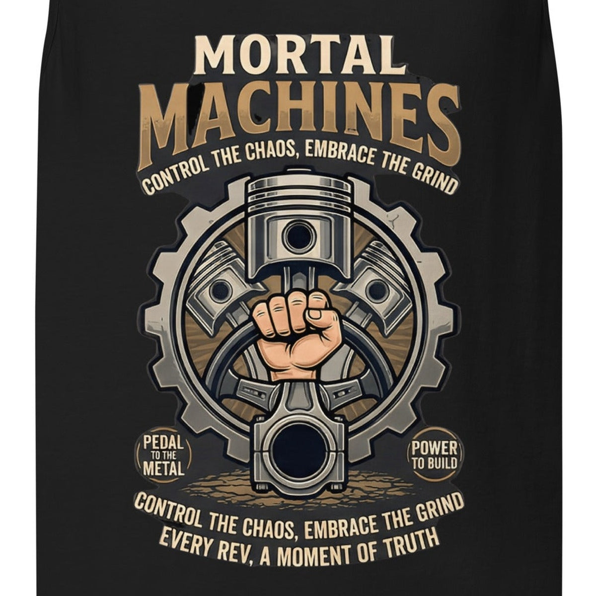 Close-up of the Embrace The Grind Tank Top print by 7 Stage Streetwear