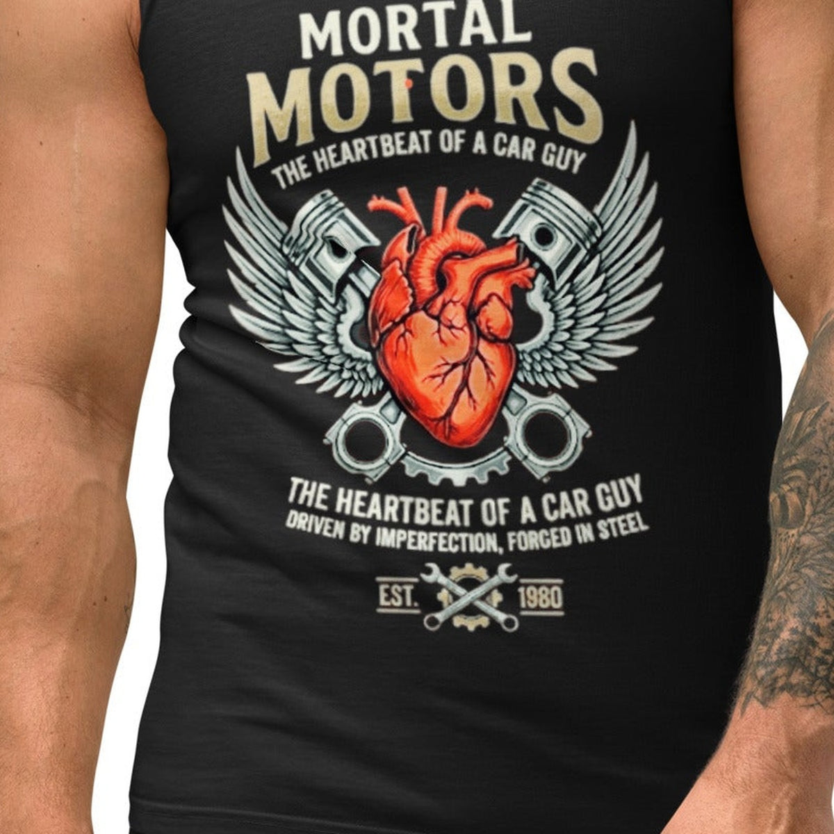 Close-up of the Heartbeat of a Car Guy Tank Top print by 7 Stage Streetwear