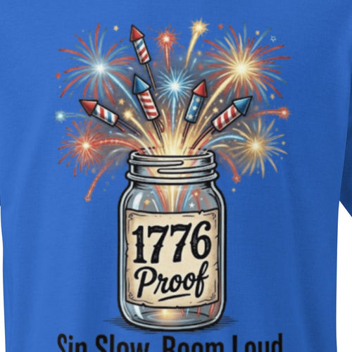 Close-up of the 1776 Proof Patriotic T-Shirt print by 7 Stage Streetwear