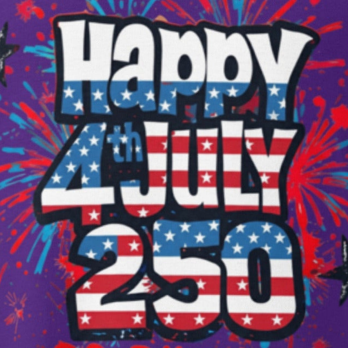 Close-up of the Happy 250 Years T-Shirt print by 7 Stage Streetwear