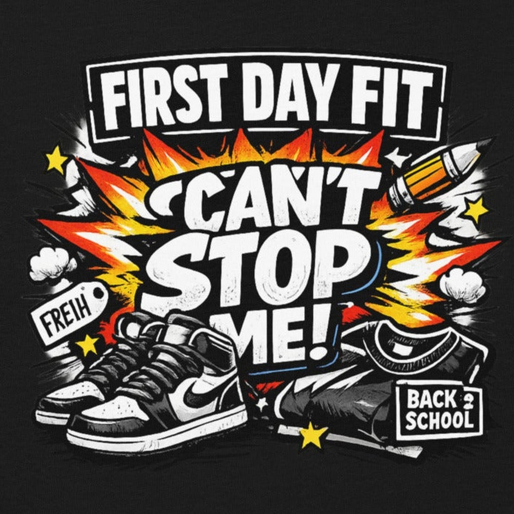 Close-up of the First Day Fit Can't Stop Me Kids T-Shirt print by 7 Stage Streetwear