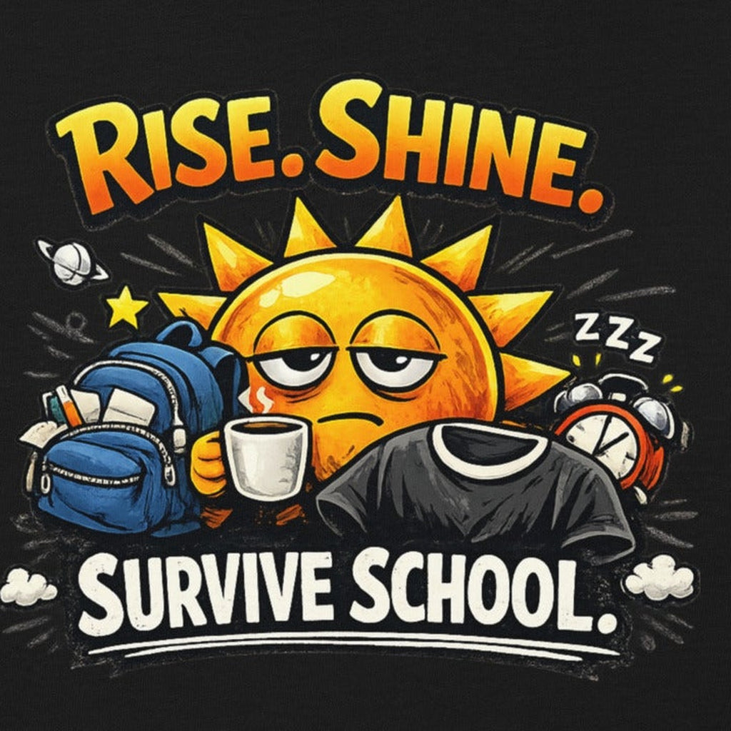 Close-up of the Rise, Shine, Survive Kids T-Shirt print by 7 Stage Streetwear
