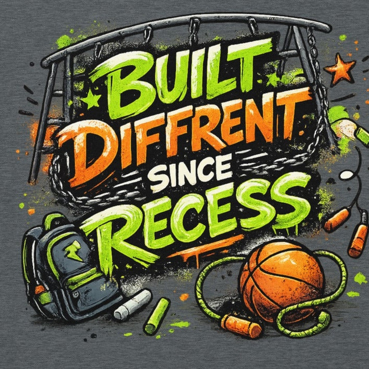 Close-up of the Built Different Kids Recess T-Shirt print by 7 Stage Streetwear