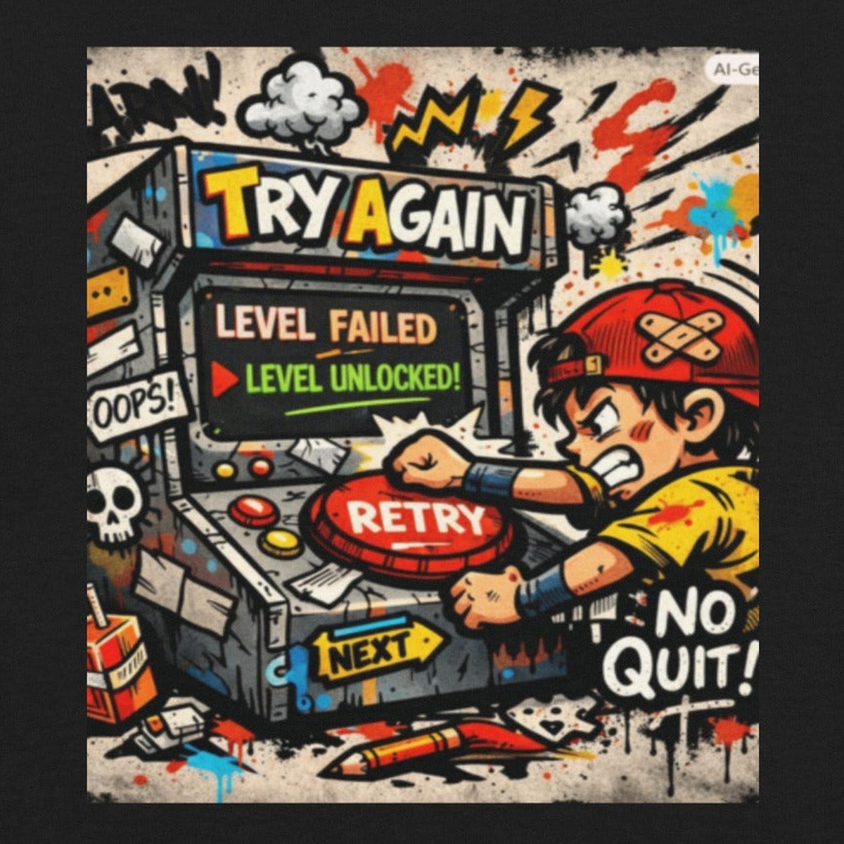 Close-up of the Try Again Kids Graphic Tee print by 7 Stage Streetwear