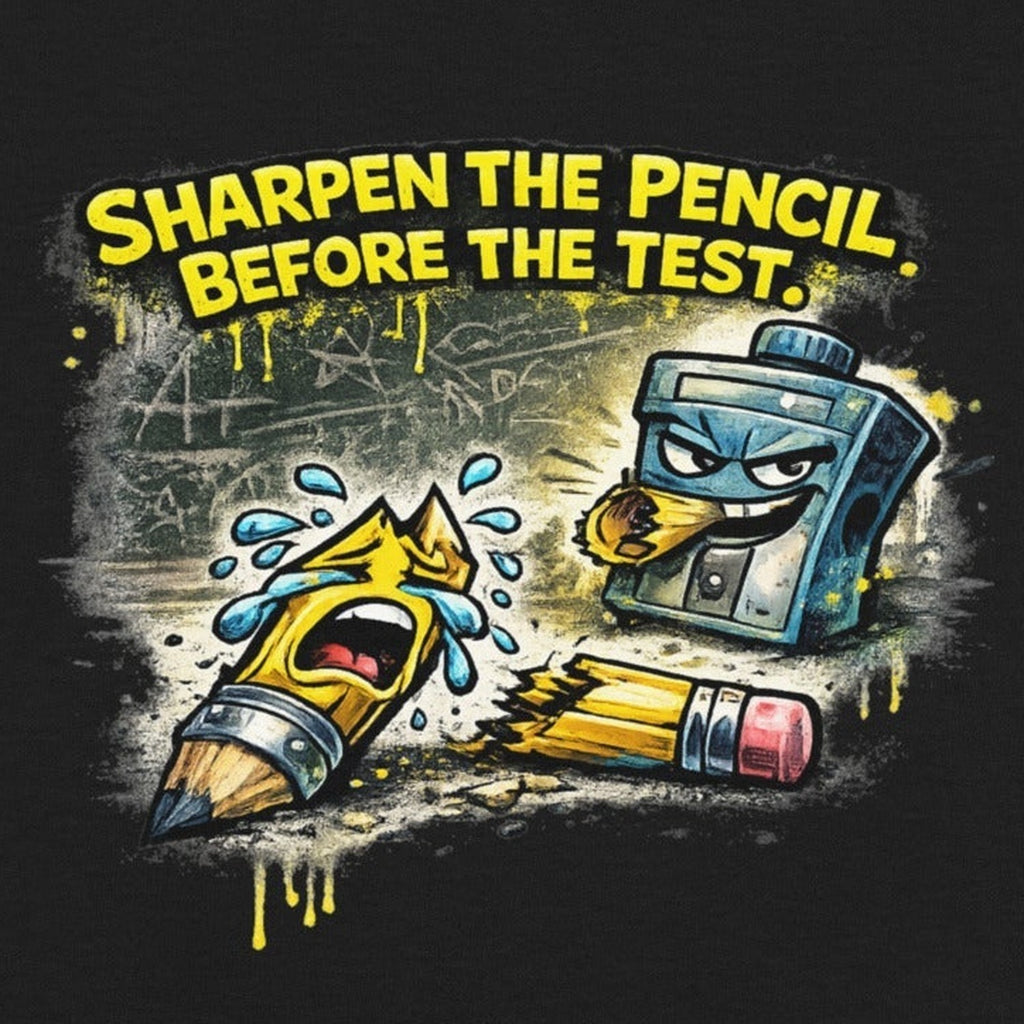 Close-up of the Before The Test Funny Back to School Kids T-Shirt print by 7 Stage Streetwear