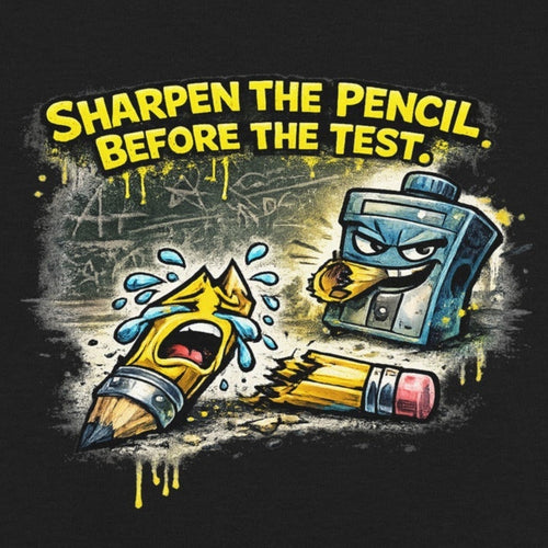 Close-up of the Before The Test Funny Back to School Kids T-Shirt print by 7 Stage Streetwear