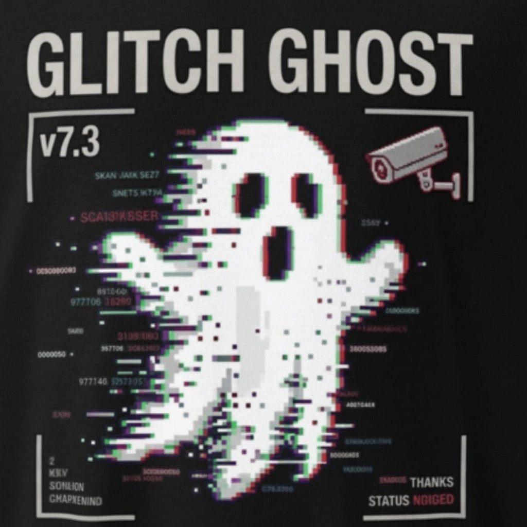 Close-up of the Glitch Ghost Graphic Tee print by 7 Stage Streetwear