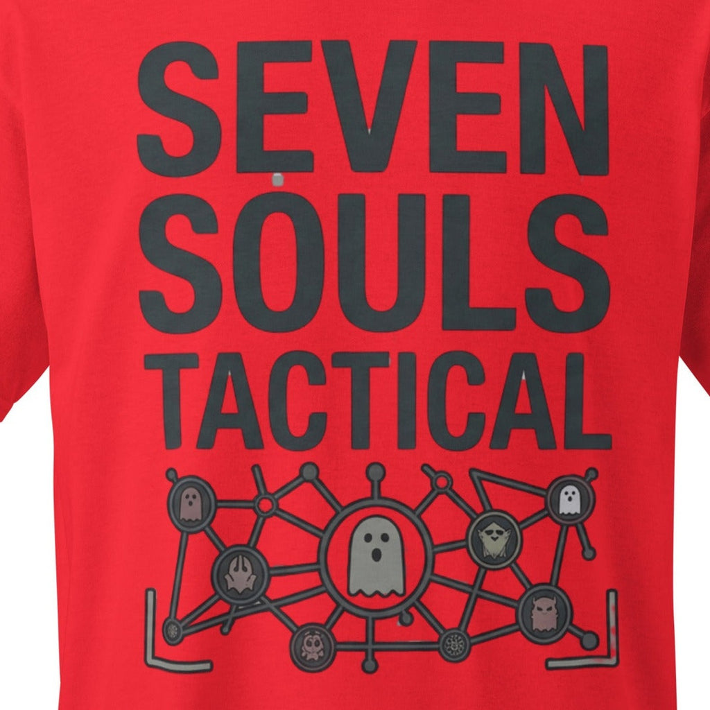 Close-up of the Seven Souls Tactical Graphic Tee print by 7 Stage Streetwear
