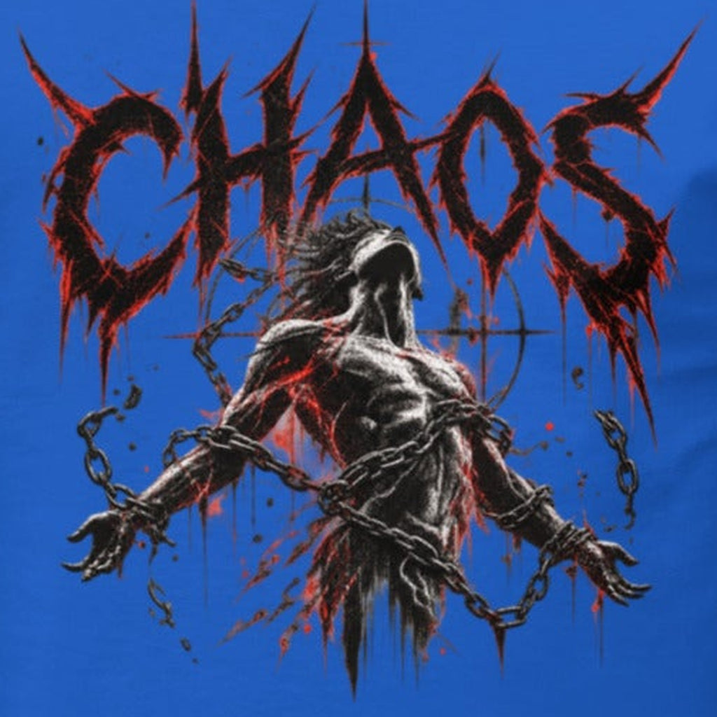 Close-up of the Man in Chaos Graphic Tee print by 7 Stage Streetwear