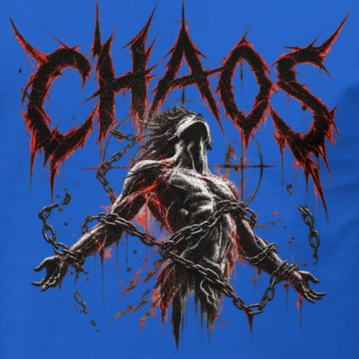 Close-up of the Man in Chaos Graphic Tee print by 7 Stage Streetwear