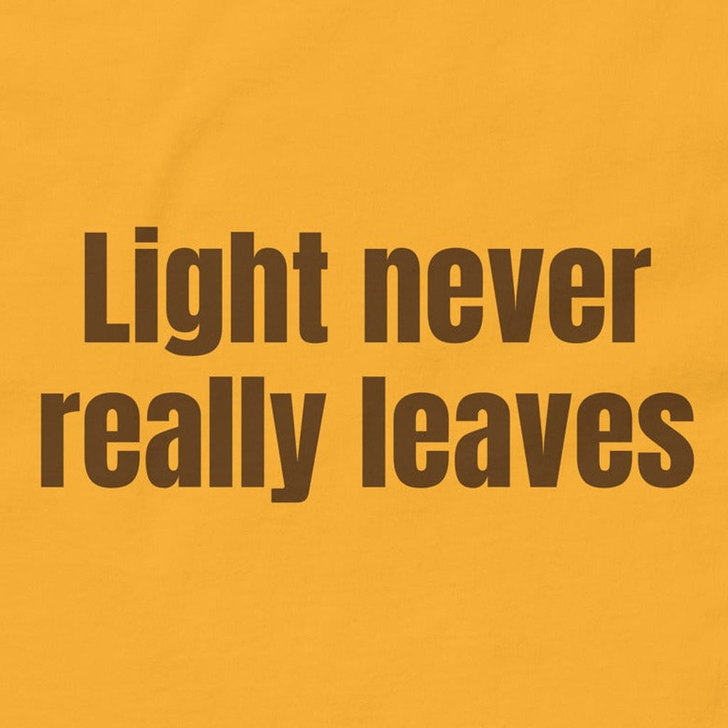 Close-up of the Light Never Leaves Inspirational Tee print by 7 Stage Streetwear