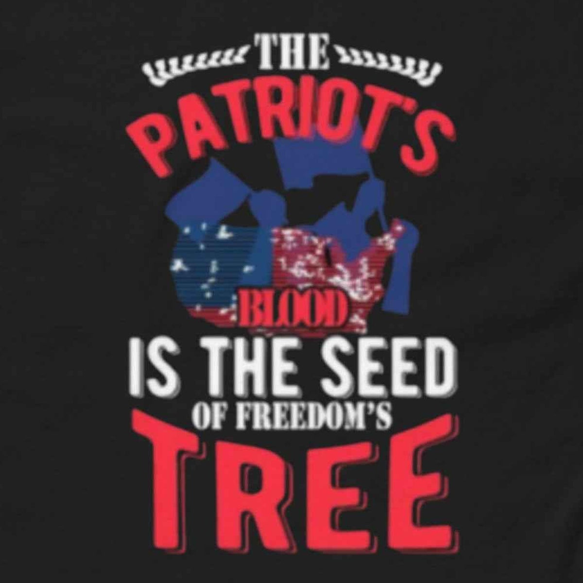 Close-up of the Patriots Blood Freedom Tree Tee print by 7 Stage Streetwear