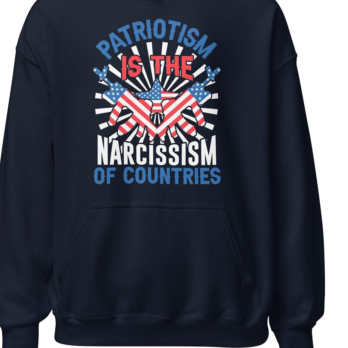 Close-up of the Narcissism of Countries Graphic Hoodie print by 7 Stage Streetwear