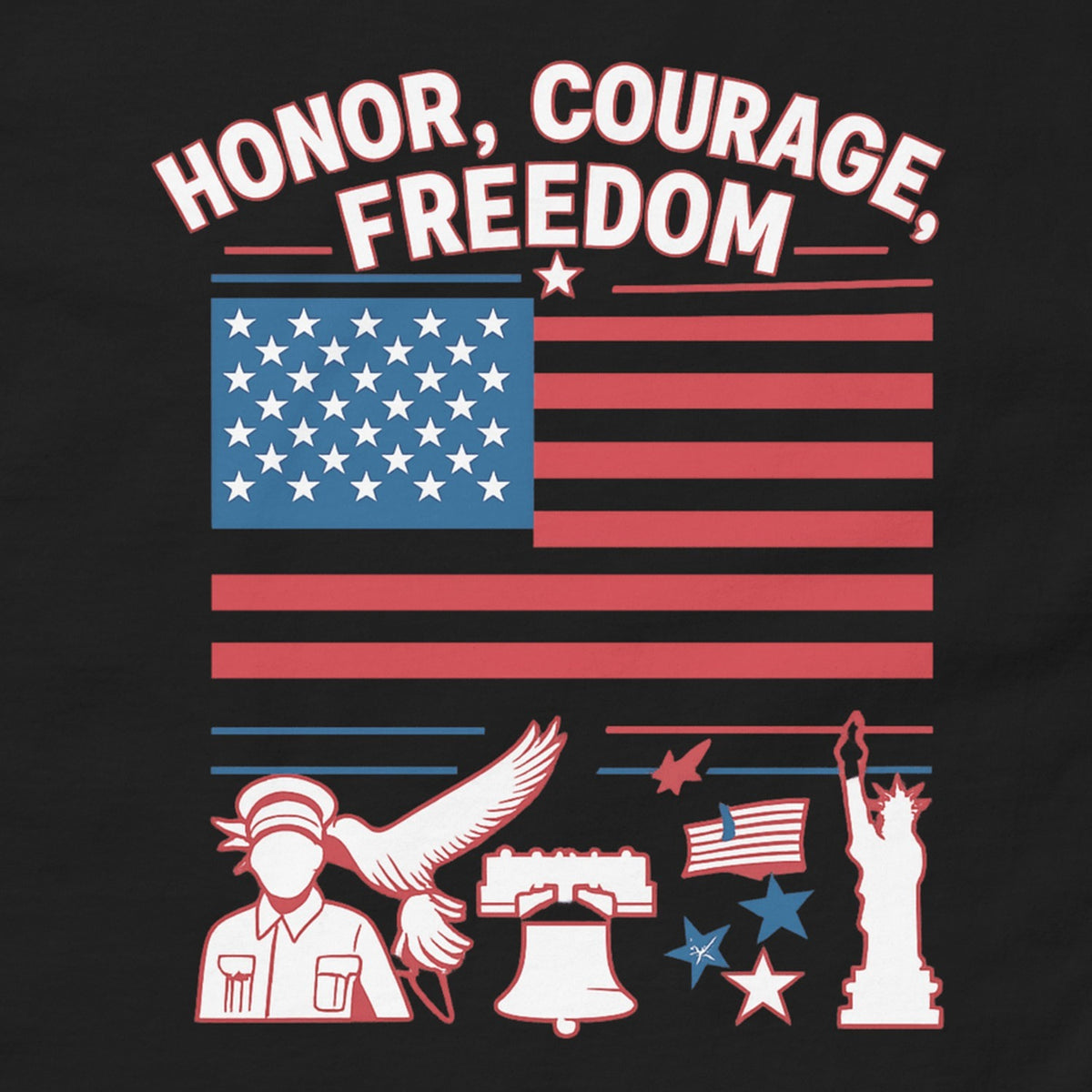 Close-up of the Honor Courage Freedom Tee print by 7 Stage Streetwear