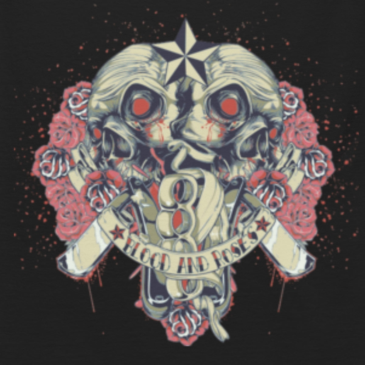 Close-up of the Hood & Poses Tee print by 7 Stage Streetwear