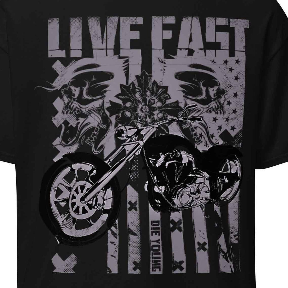 Close-up of the Live Fast Tee print by 7 Stage Streetwear