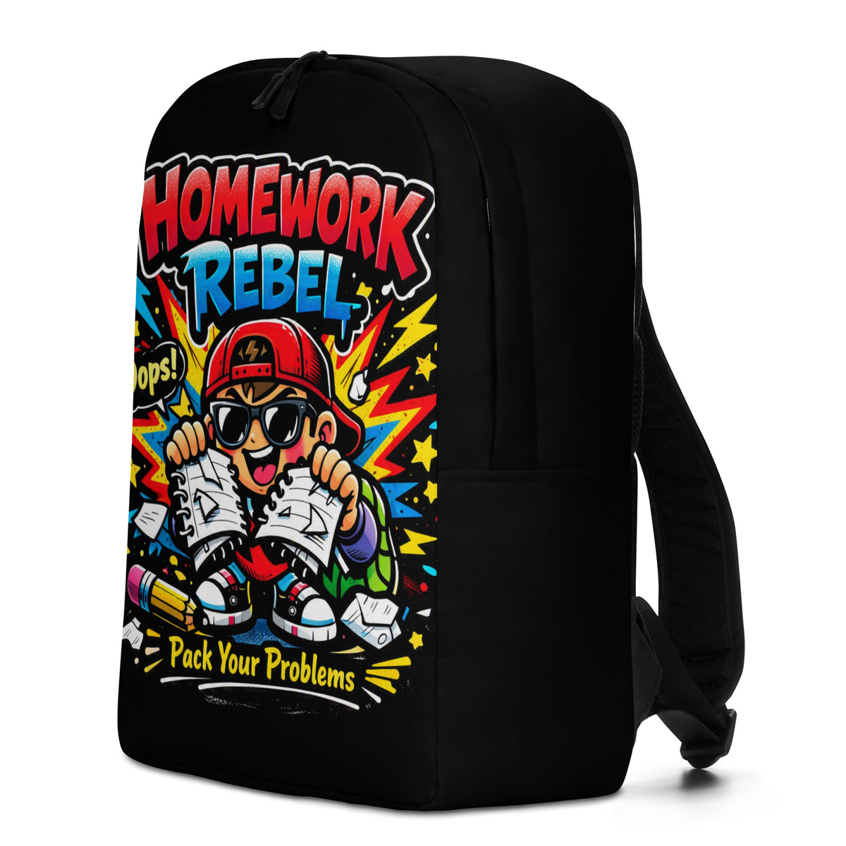Homework Rebel Kids Graphic Backpack in white — left side view