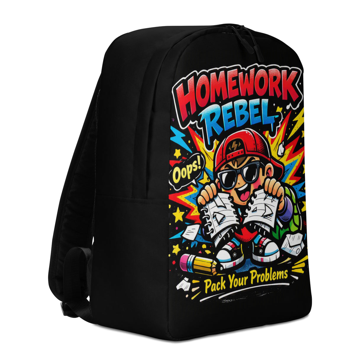Homework Rebel Kids Graphic Backpack in white — right side view