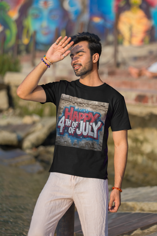 Happy 4th July with stone background T-shirt / 7 Stage Streetwear