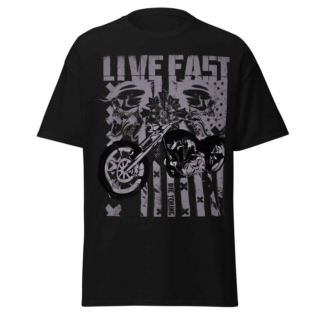 Live Fast graphic t-shirt worn by live fast streetwear embrace thrill life style