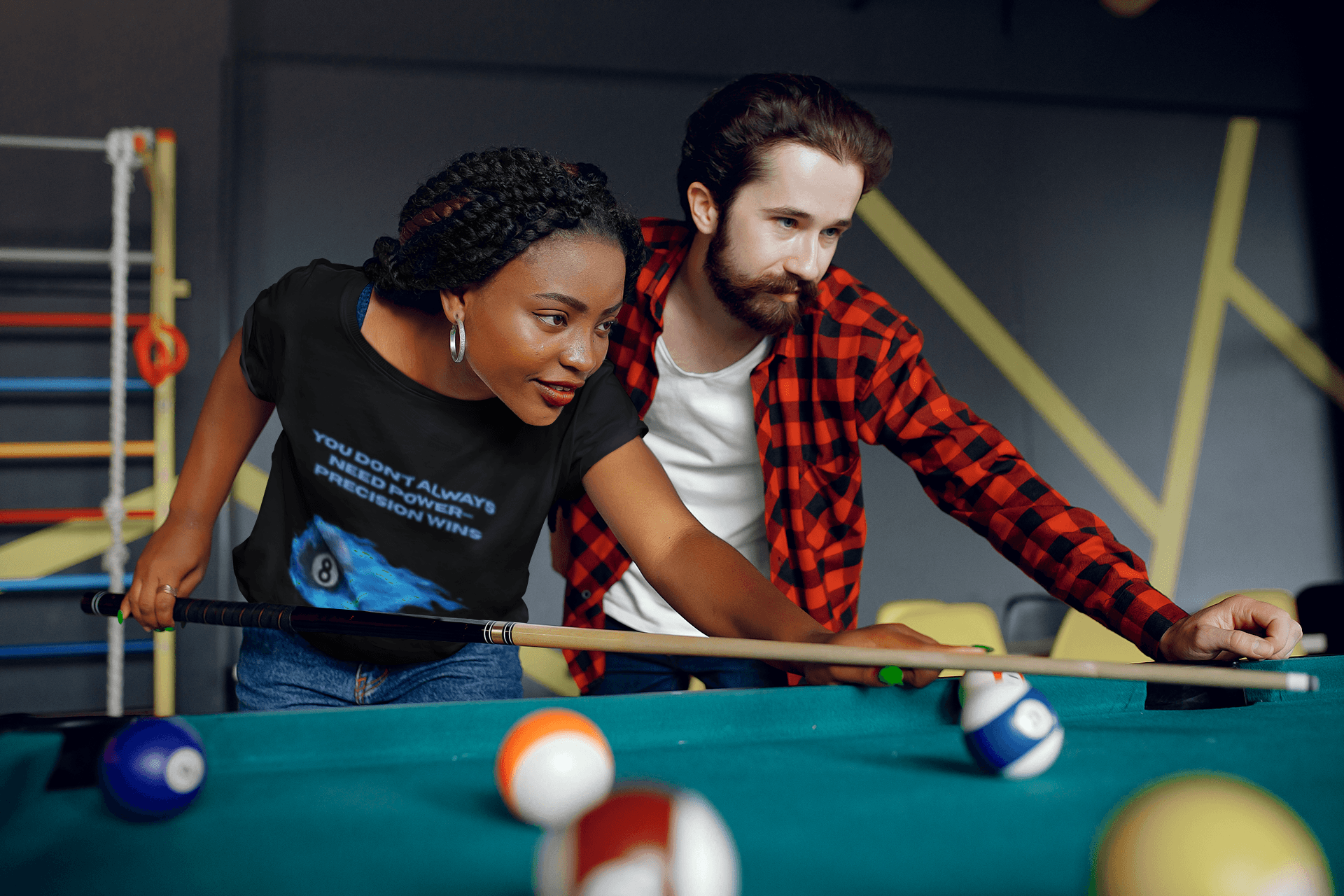 Precision Wins billiards graphic tee