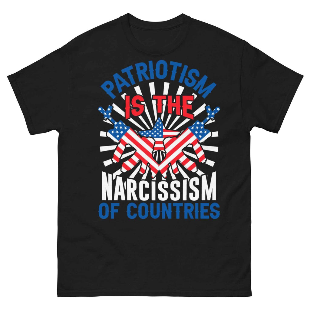 Narcissism of Countries anti-establishment graphic t-shirt worn by narcissism countries streetwear unique graphic global pride