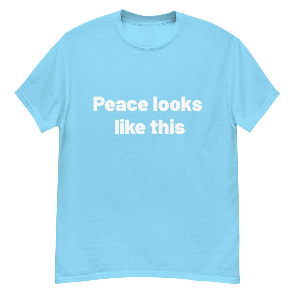 Peace positive message graphic t-shirt worn by peace looks like this streetwear