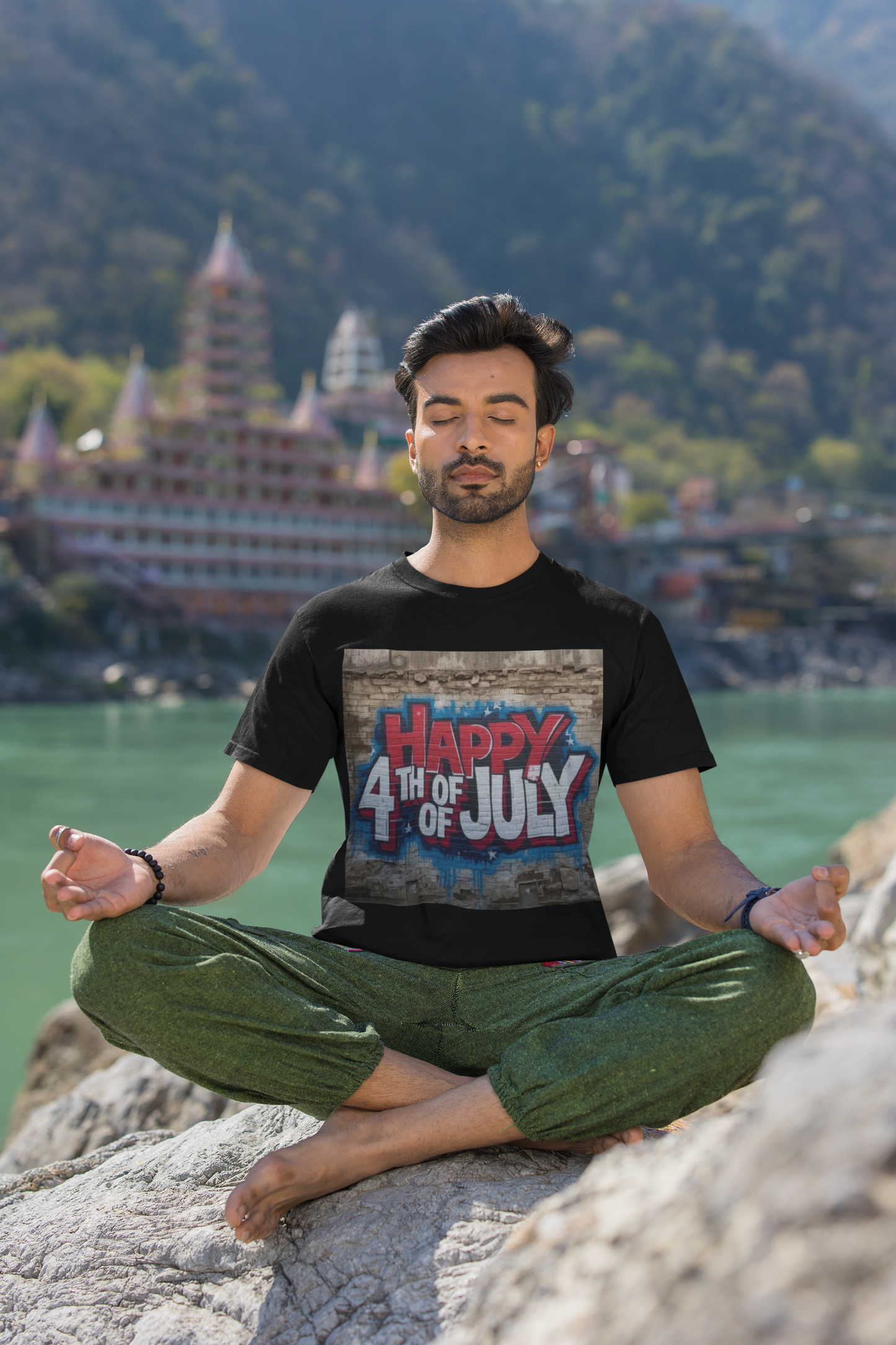 Happy 4th July with stone background T-shirt / 7 Stage Streetwear