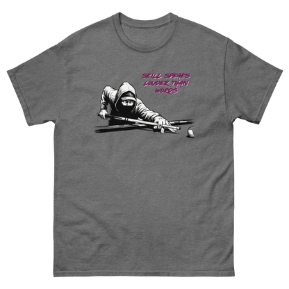 Skill Speaks Louder billiards graphic tee