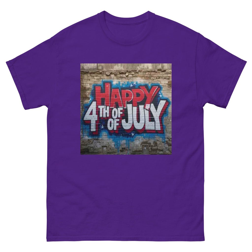 Happy 4th of July Stone Background T-Shirt graphic tee in purple — front view