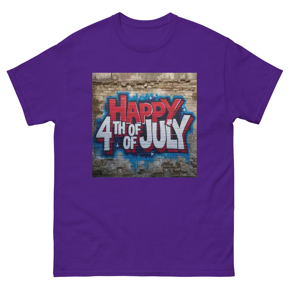 Happy 4th of July Stone Background T-Shirt graphic tee in purple — front view