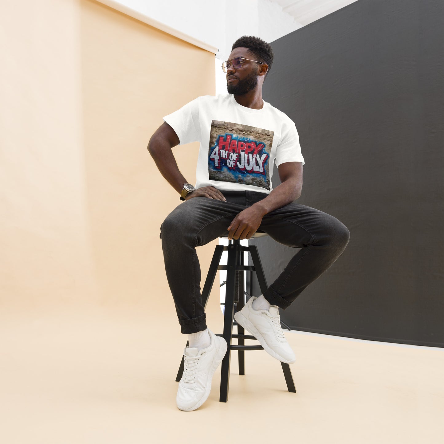 Happy 4th July with stone background T-shirt / 7 Stage Streetwear