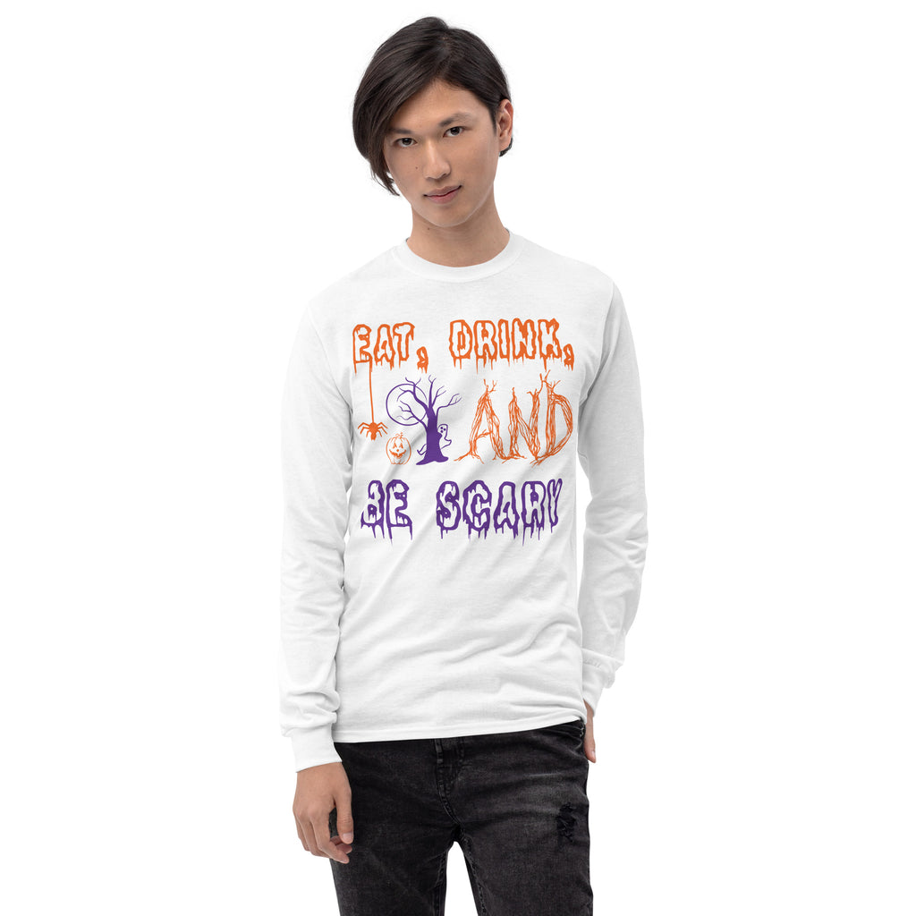 Eat, Drink, And Be Scary Long Sleeve Shirt long sleeve tee in white — front view