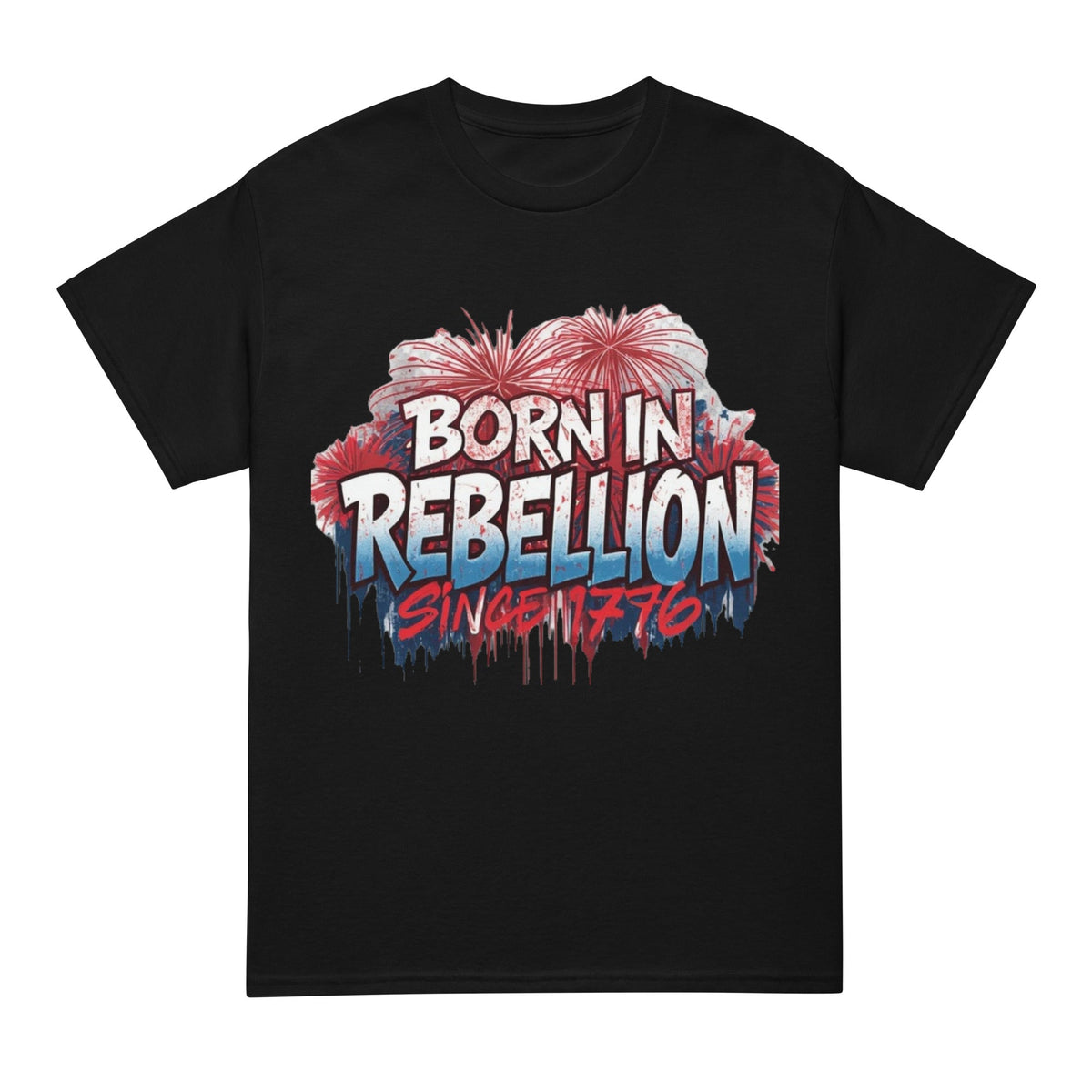 Born in Rebellion T-Shirt graphic tee in black — front view
