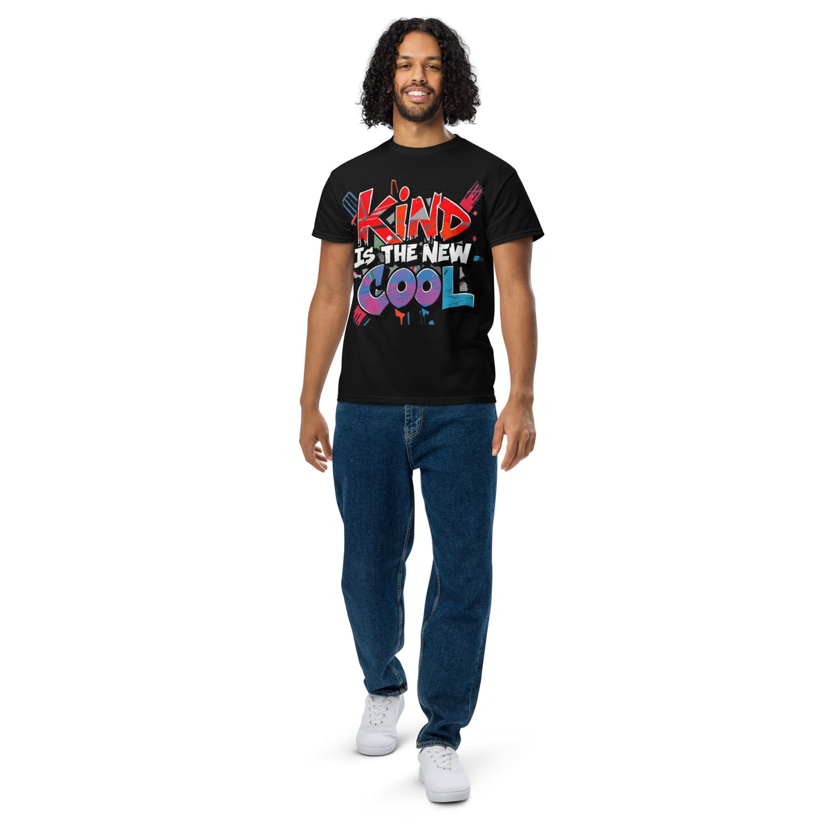 Kind is The New Cool positive message graphic t-shirt in black