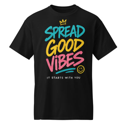 Good Vibes positive message graphic t-shirt in black