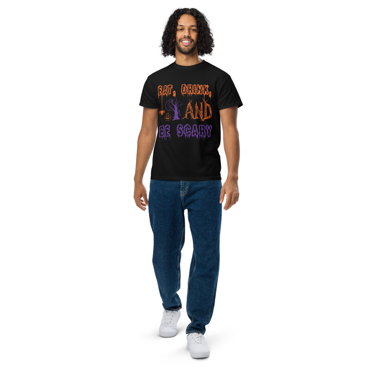 Eat, Drink, And Be Scary Graphic Tee in black — front view
