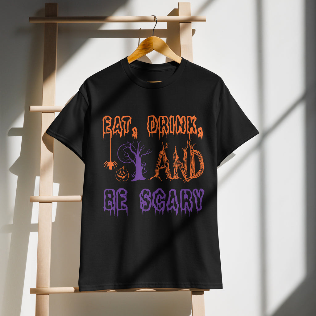 Eat, Drink, And Be Scary Graphic Tee in black — front view