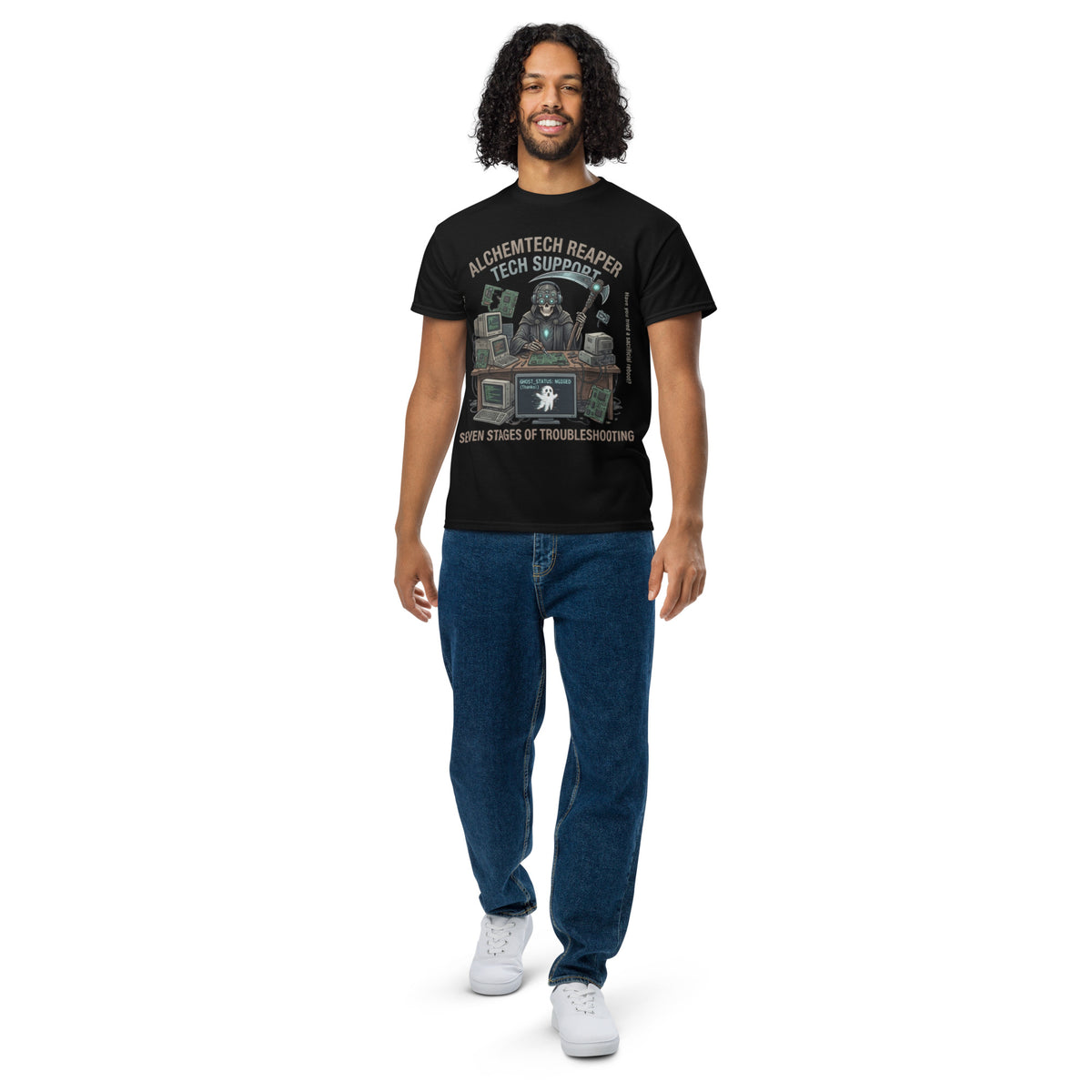 Reaper Tech Support Graphic Tee in black — front view