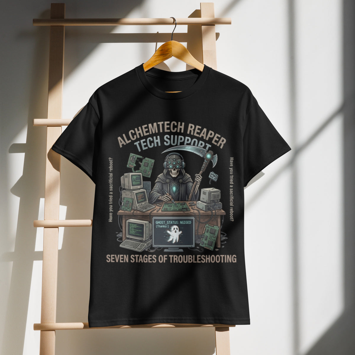 Reaper Tech Support Graphic Tee in black — front view