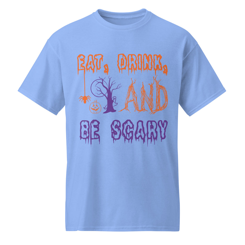 Eat, Drink, And Be Scary Graphic Tee in blue — front view